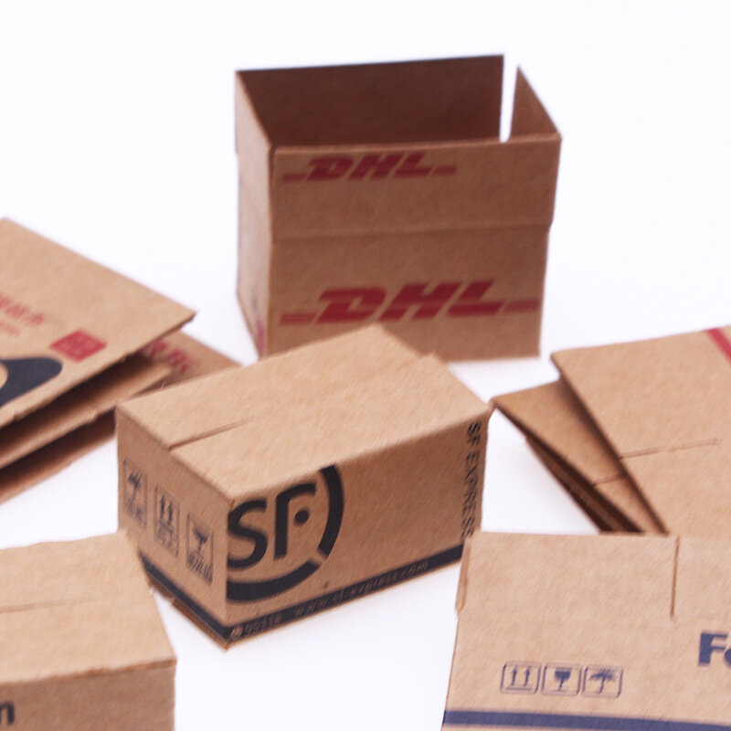5 pces/1 conjunto 1:12 mini simulação caixa expressa caixa de papelão imitação casa boneca acessórios móveis em miniatura decoração