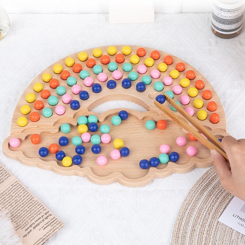 Rainbow Building Block Bead Game Early Education Hand Eye Coordination Color Sorting Children's Toy