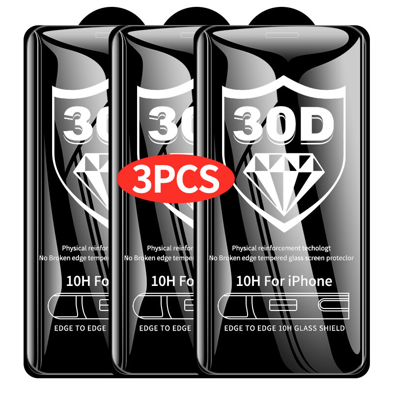 Protecteur d'Écran pour iPhone, Couverture Complète en Verre pour Modèles 14, 13, 12, 11 Pro Max, X, Poly XS Max, 7, 8 Plus, 3 Pièces