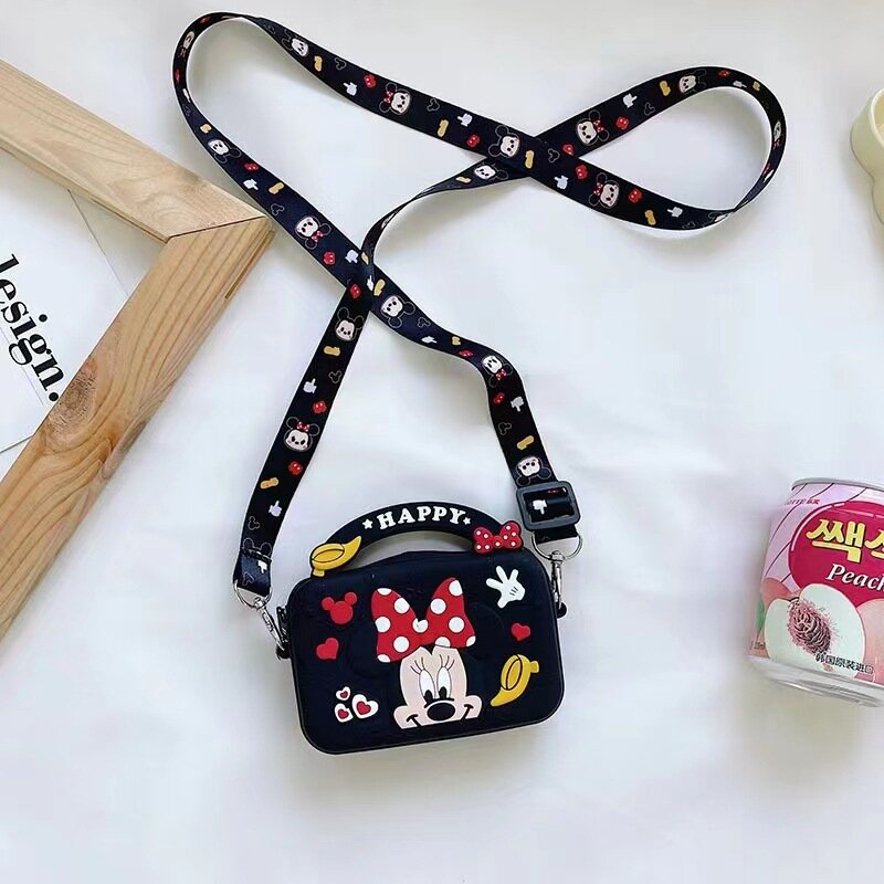 Disney-Sac à bandoulière en silicone Minnie Stitch pour enfants, mini porte-monnaie de dessin animé, cadeau d'anniversaire pour garçons et filles