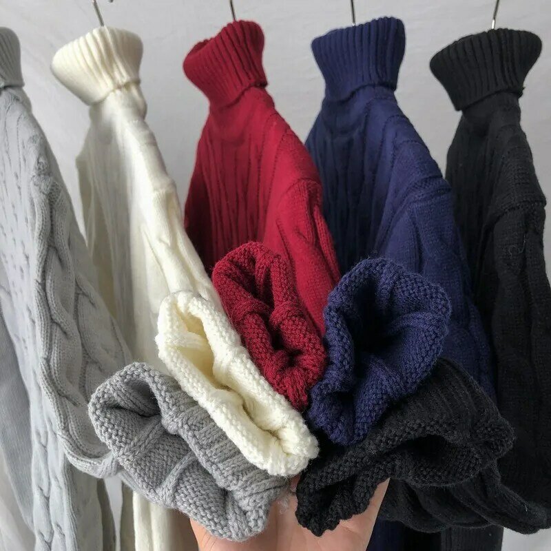 Suéter blanco de cuello alto para hombre, ropa de invierno, abrigos, Jersey de rayas sólidas, M-2XL, recién llegados, 2023