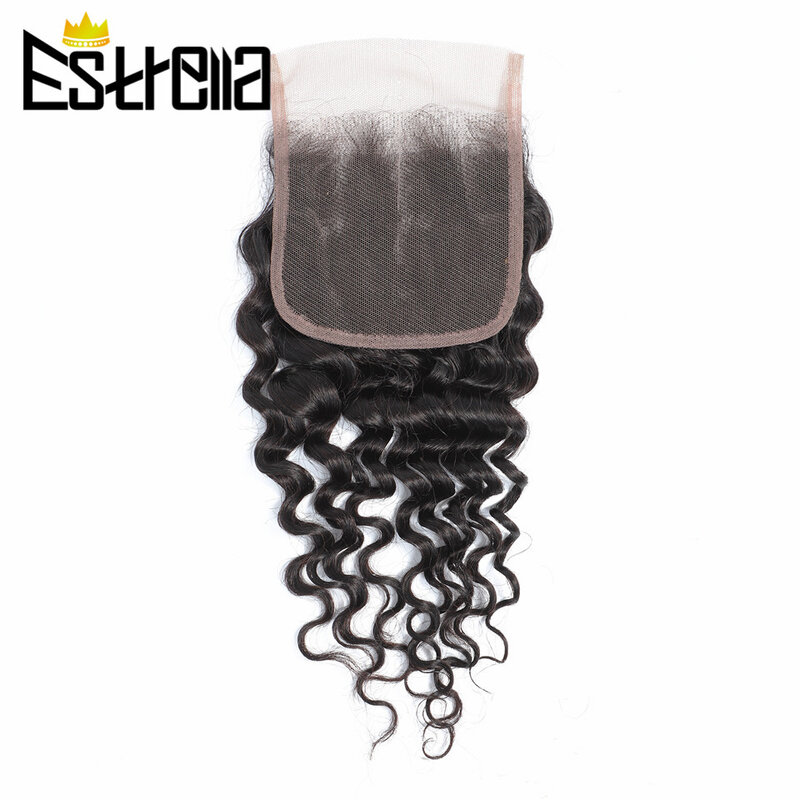 Mechones de cabello humano peruano con cierre de encaje, extensiones de cabello 100% humano, onda profunda, 4x4, 220g por lote, 3 uds.