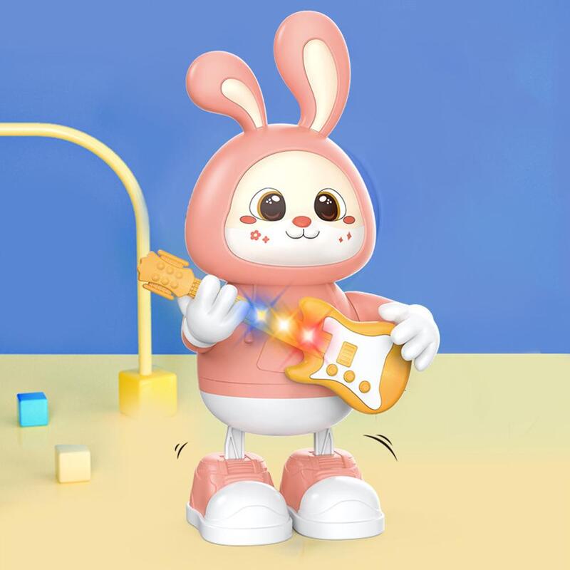 Mainan kelinci goyang menari kelinci lucu bermain gitar mainan pendidikan interaktif elektronik untuk anak-anak kaya suara anak-anak M0Y0