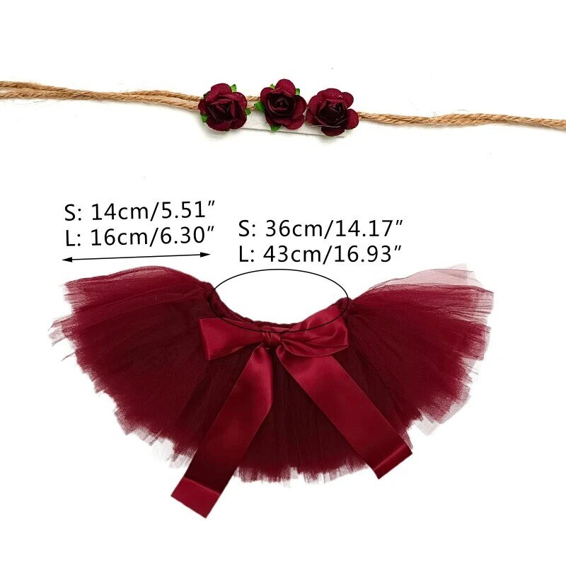 2 Pcs Newborn Photography Props Outfit Baby Tulle  Skirts Headband Set Infants Photo   Flower Hair Band Lace