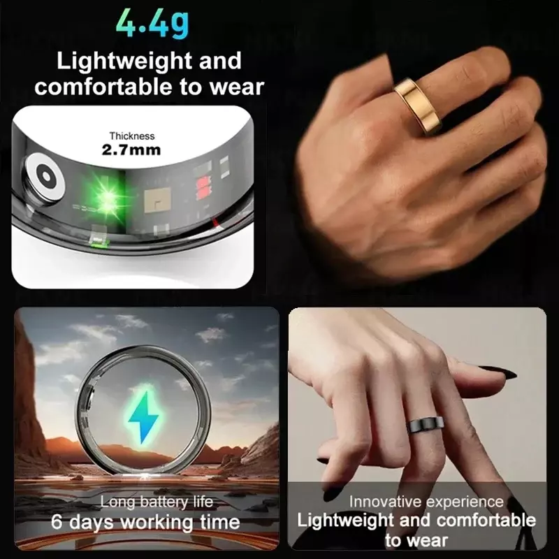 2024 Smart Ring Military Grade Titanium Steel Shell Health Heart Rate Monitor IP68 5ATM Waterproof Multi-sport Modes Ring Smart