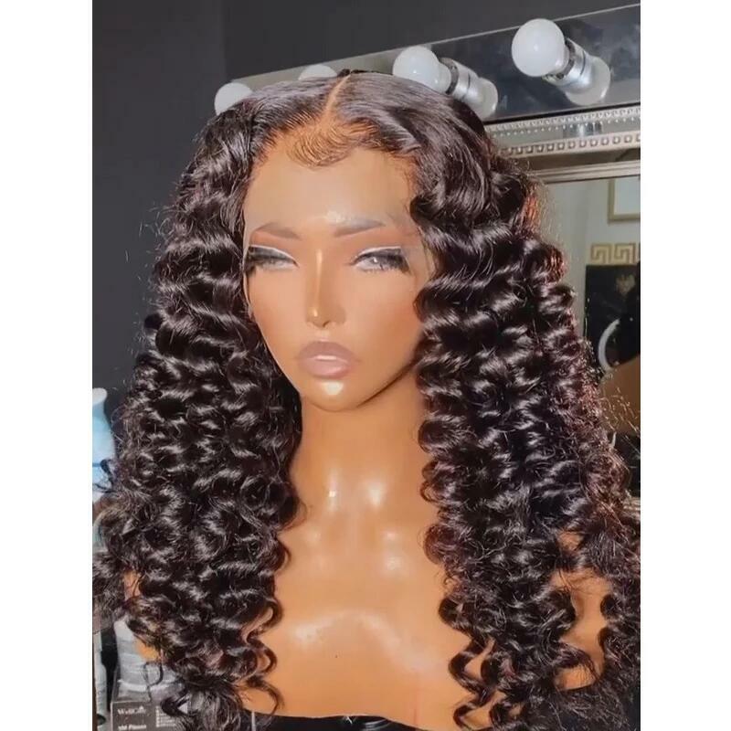 180Density Natural 26inch Soft Long Black Deep Curly Lace Front Wig For Black Women BabyHair Glueless Preplucked Heat Resistant