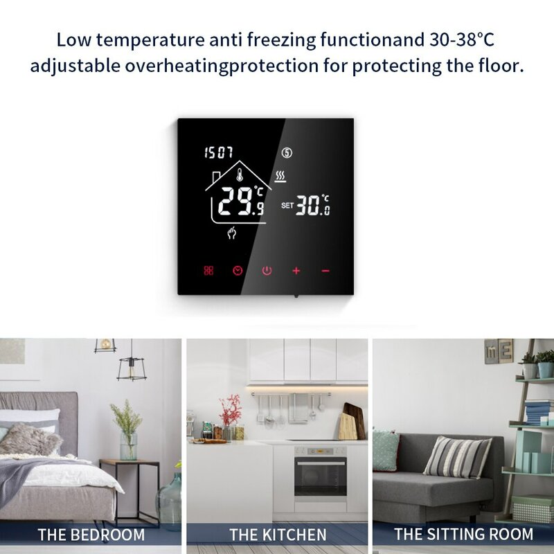 LCD Touchscreen Thermostat Programmable Electric Floor Heating System AC 110V 220V Temperature Controller for Home