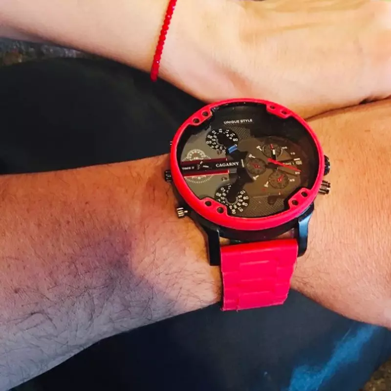 Gold Uhr Männer Luxus Marke Berühmte Dual Time Military Relogio Masculino 57mm 3D Große Fall Quarz Herren Uhren Rot männlichen Uhr