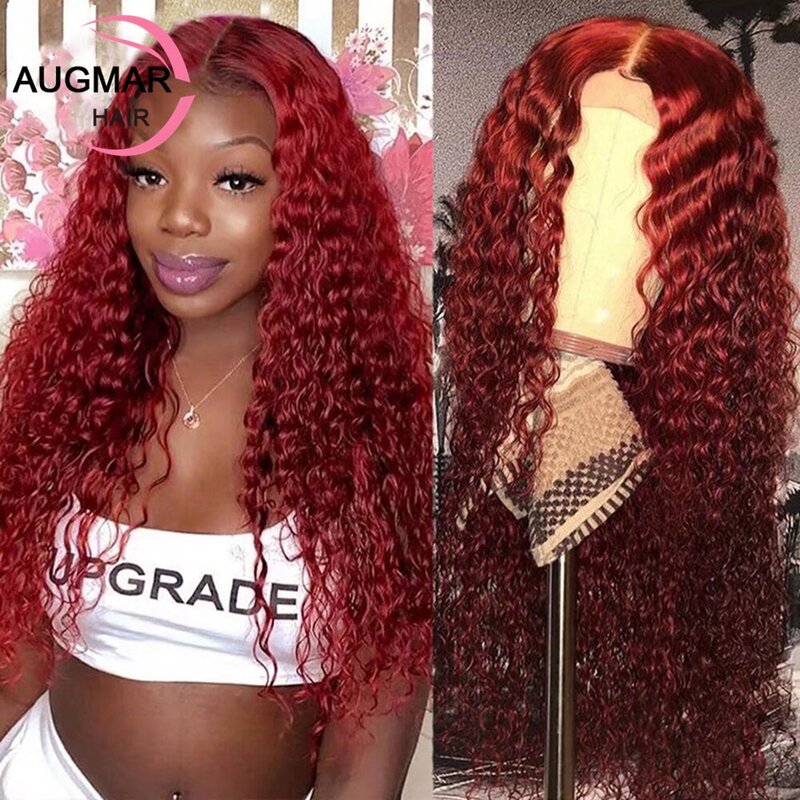 13x4 360 Red Curly Lace Front Human Hair Wig Transparent HD Lace Wig 13x6 Human Hair Lace Frontal Wig Pre Plucked Glueless Wigs
