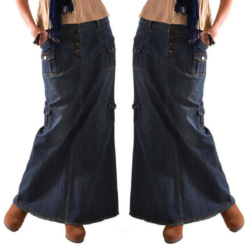 Multi Taschen hohe Taille Jeans lange Röcke vorne Reiß verschluss Frauen 2024 neue Streetwear eine Linie Retro Jeans rock weiblich elegant