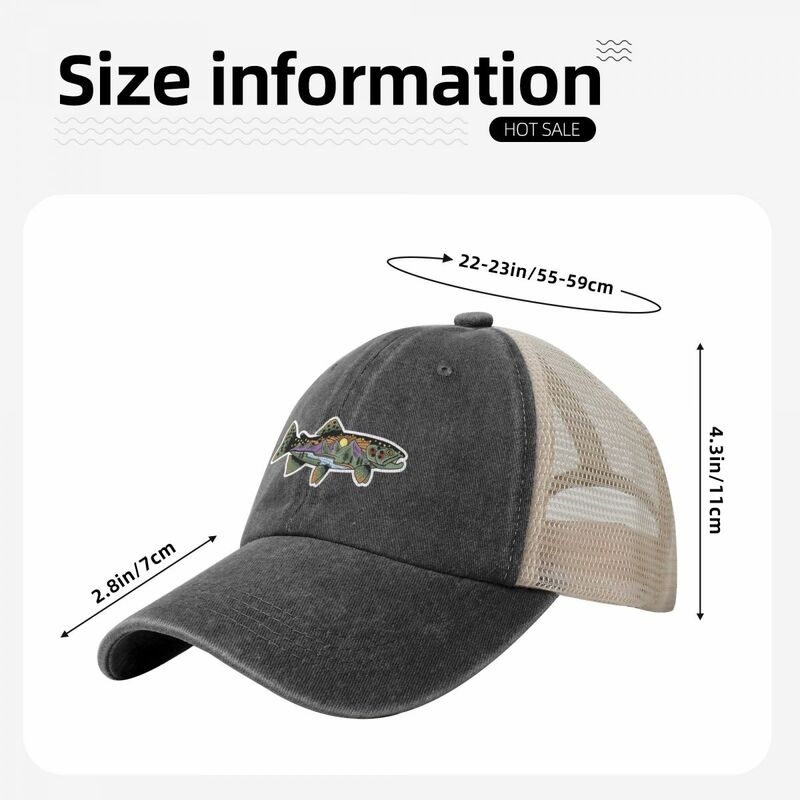 หมวกเบสบอลตาข่ายสำหรับตกปลากลางแจ้ง unisex แฟชั่นการ์ตูนงูแม่น้ำเทราต์