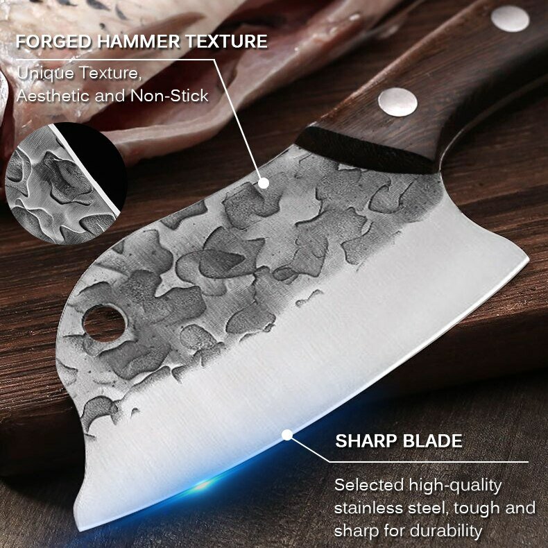 Couteau de cuisine Full Tang forgé à la main, couteau de chef ultra tranchant, couteau à désosser, couteau de boucher pour barbecue de cuisine