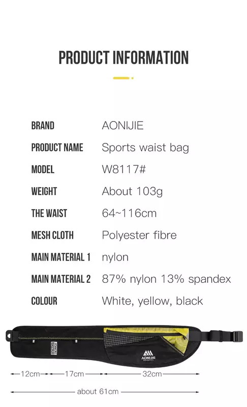 AONIJIE-W8117 Multifuncional Outdoor Sports cintura saco, leve viagem Fanny Pack, bolso chave carteira bolsa, titular do telefone celular