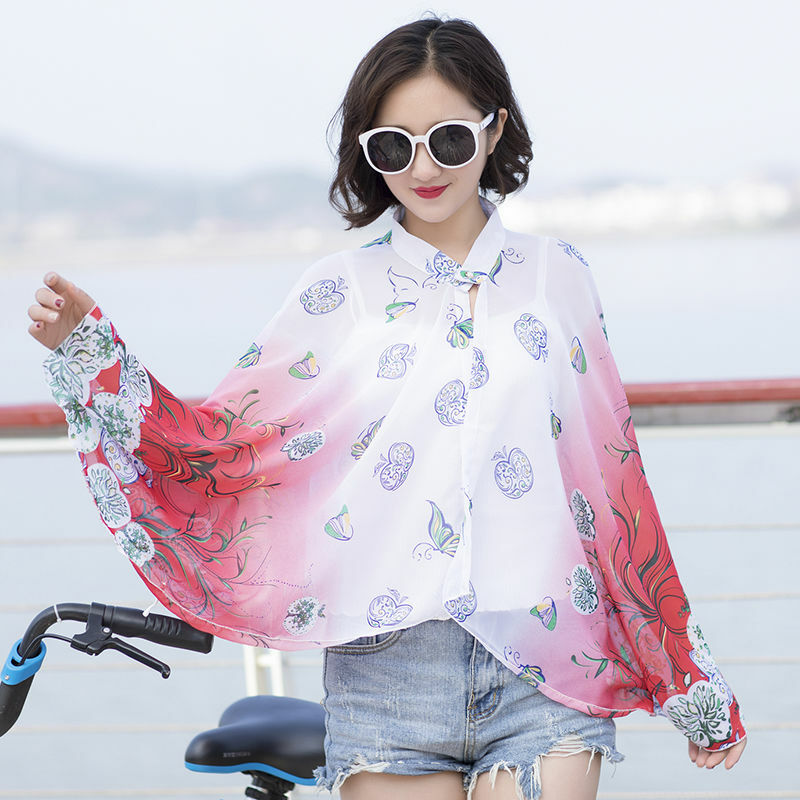 2024 letni ubrania z filtrem przeciwsłonecznym damski płaszcz rowerowy narzutka szyfonowy szal cienki stylowy damska peleryna Poncho różowa