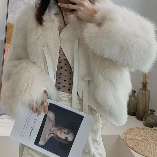 Winter Short Faux Fur Coats Warm Lace-up Imitate Fox Furs Jackets Korean Fashion Loose Plush Outerwear Women Luxury Furry