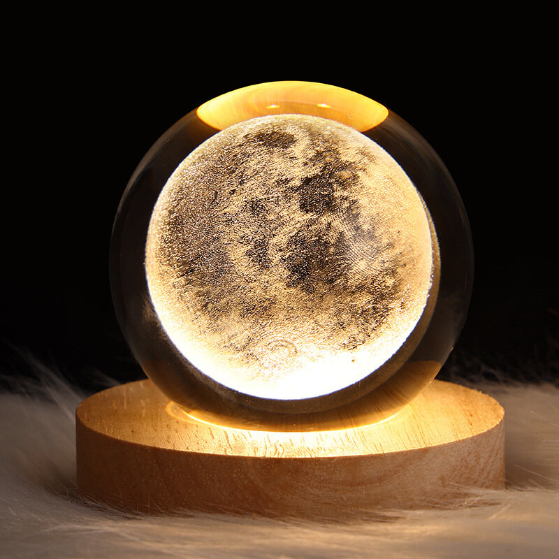 Boule de cristal de lune et de planète lumineuse, Projection de lumière d'ambiance, cadeau créatif, ornements, nouveau cadeau particulier, veilleuse