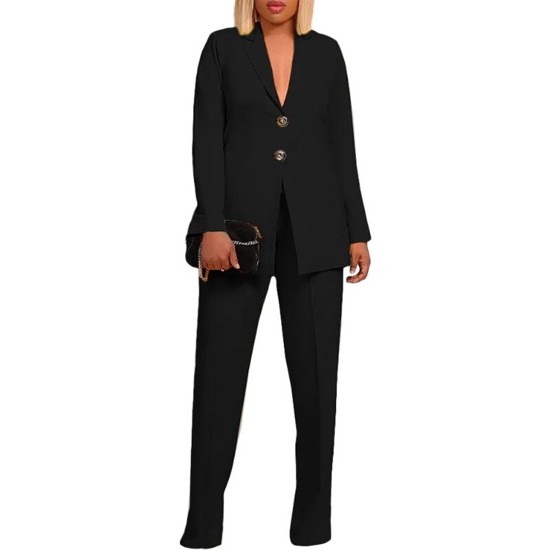 Женский костюм из двух предметов, элегантный костюм из блейзера и брюк с широкими штанинами, Классическая уличная одежда, спортивный костюм, 2024