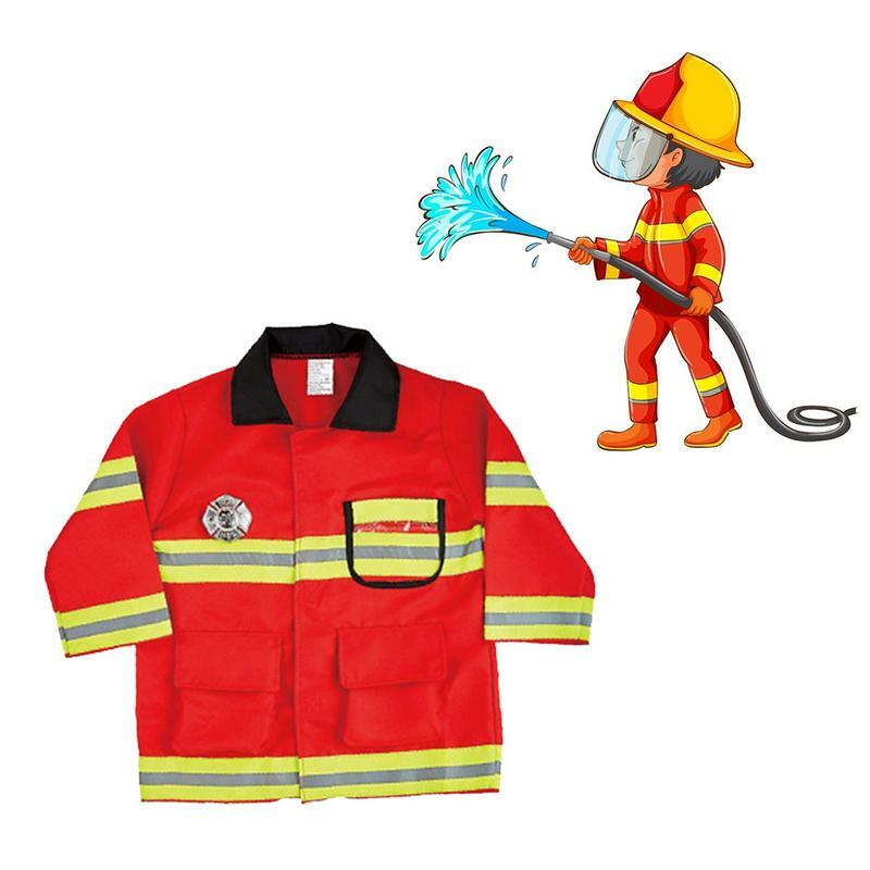 Children's Firefighter Suit Roleplaying Props Holiday Fireman Costume Toy For Kid Pretend Role Play Holiday Costume Polyester