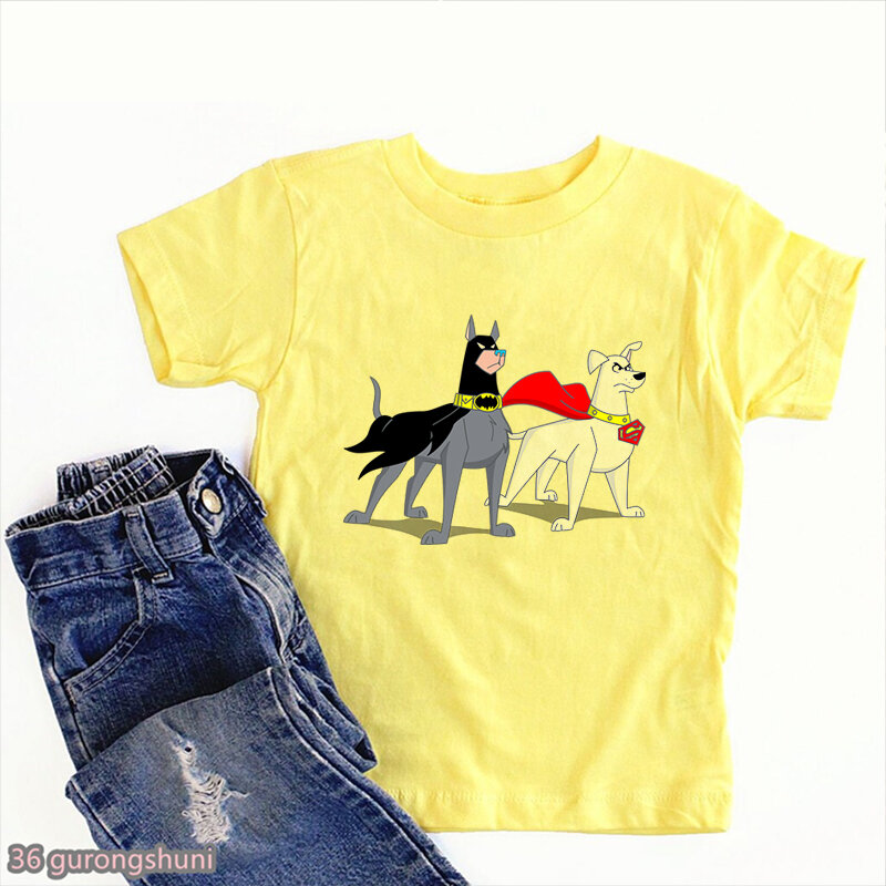 Kaus untuk Anak Laki-laki 2022 Film Baru Kaus Kartun Liga Dc Super-hewan Peliharaan Kaus Anak Trendi Pakaian Anak Laki-laki Musim Panas Atasan Kaus Kuning