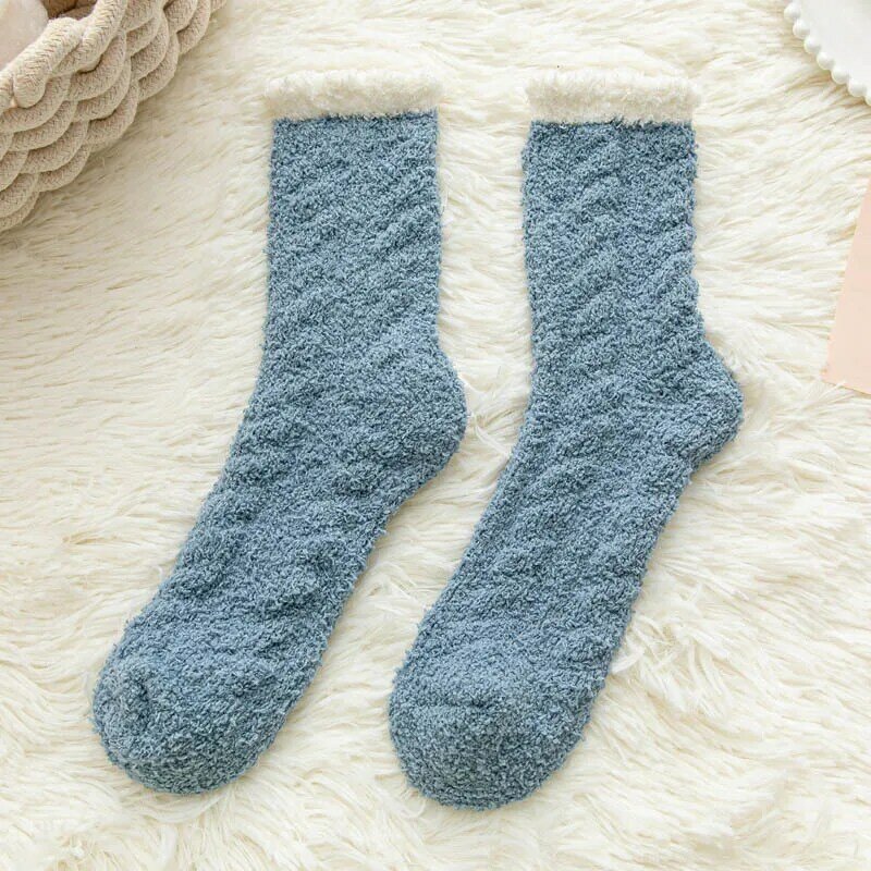 Winter Thicken Warm Plush Socks For Women Children Coral Fleece Solid Color Cute Soft Fluffy Fuzzy Fur Home Floor Sleeping Socks
