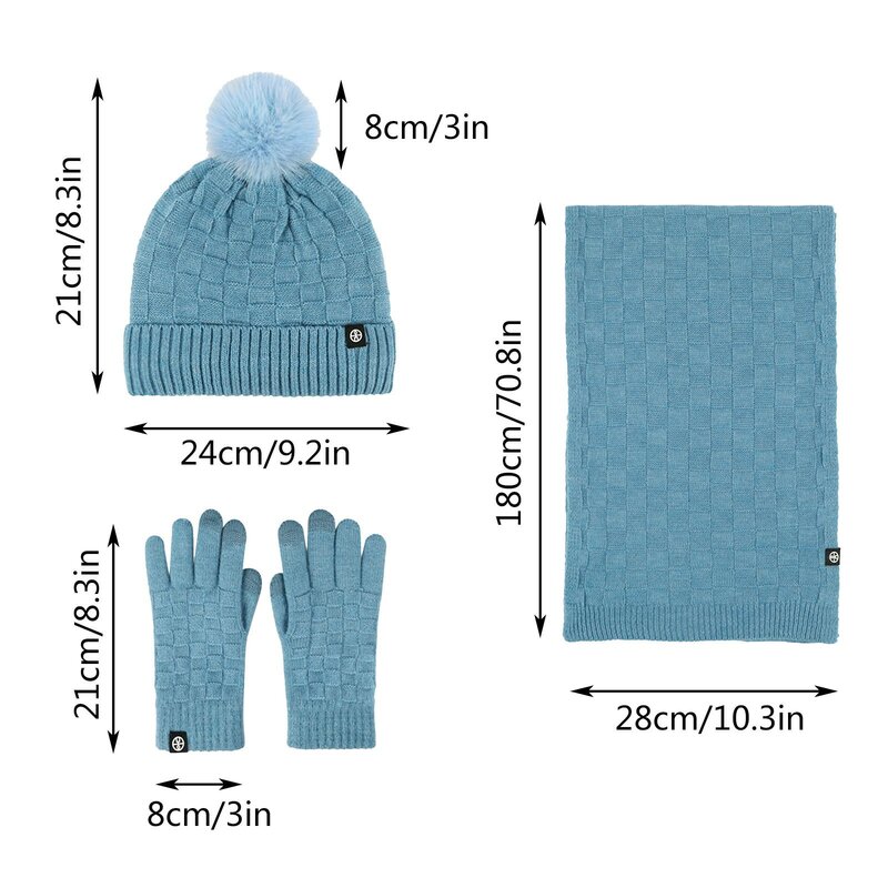 ชุดหมวก3ชิ้นสำหรับคู่รัก, ถุงมือผ้าพันคอและผ้าพันคอถัก3ชิ้นสำหรับฤดูหนาวกลางแจ้งฤดูหนาว