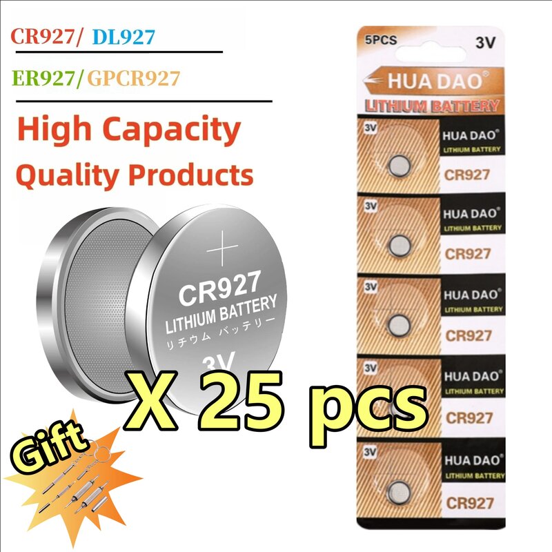 25PCS 35mAh CR927 Batteries 927 DL927 BR927 ECR927 5011LC 3V Lithium Coin Cells Button Battery For Watch Control Toys