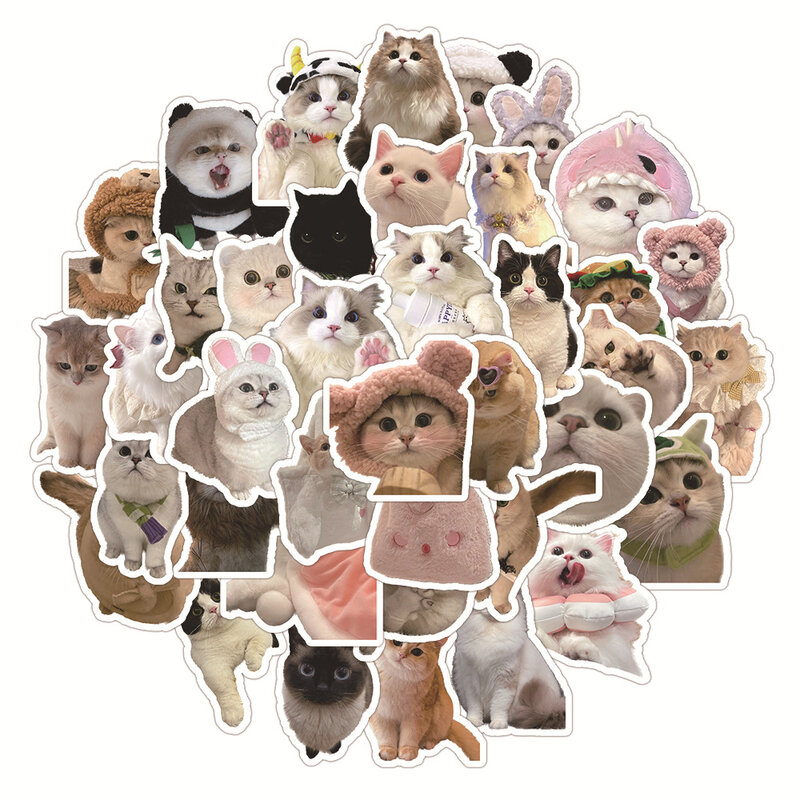 Pegatinas de gatos Kawaii para niños, calcomanías de dibujos animados de gatitos, 10/30/60 piezas, para álbum de recortes, portátil, papelería, nevera