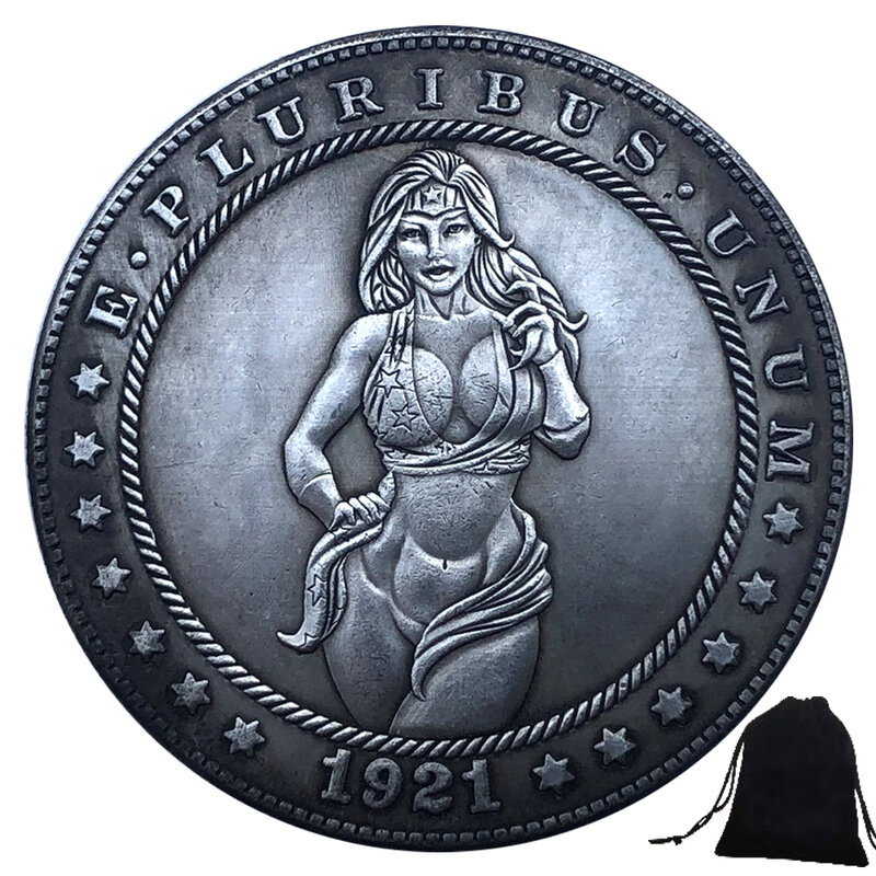 Luxury Nightclub Beauty Girl Love Coin One-Dollar Art coppia monete Fun Pocket solution Coin moneta fortunata commemorativa + borsa regalo