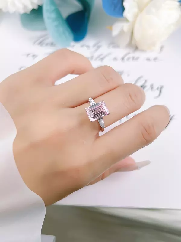 Desire Fashion rettangolo colorato diamante giada taglio 925 anello in argento con diamanti ad alto tenore di carbonio adatto per donne di nicchia