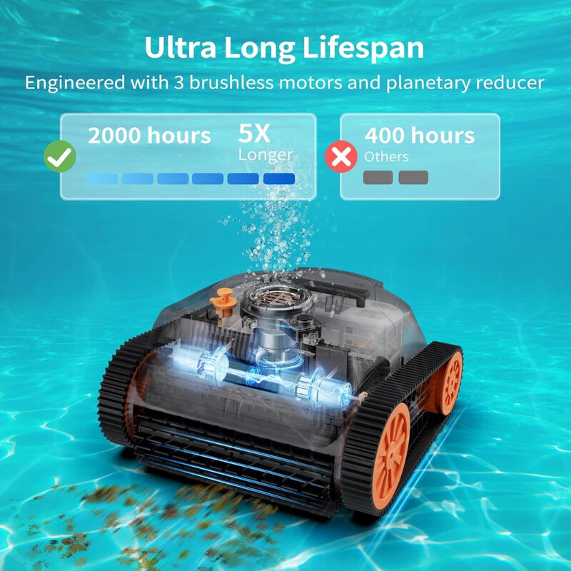 Parede Escalada Robot Pool Vacuum com Motores Brushless, Navegação Inteligente para Piscinas Inground, 180Mins Runtime
