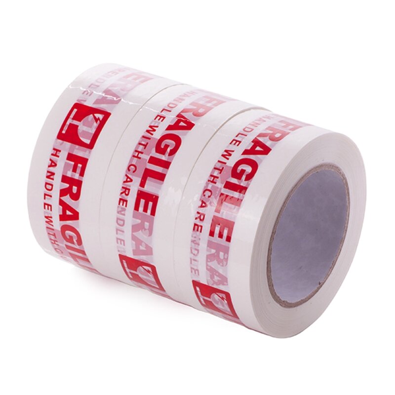 Cinta embalaje frágil blanca y roja, con cuidado, etiqueta adhesiva advertencia envío Bopp, 100m x 50mm