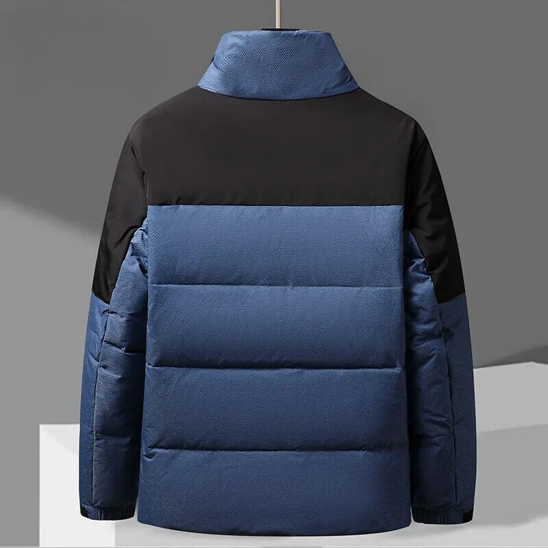 เสื้อโค้ทตัวแจ็คเก็ตเสื้อกันหนาวสั้นสำหรับผู้ชาย, เสื้อคลุมกันหนาวสีตัดกันทรงหลวมคอตั้ง2023