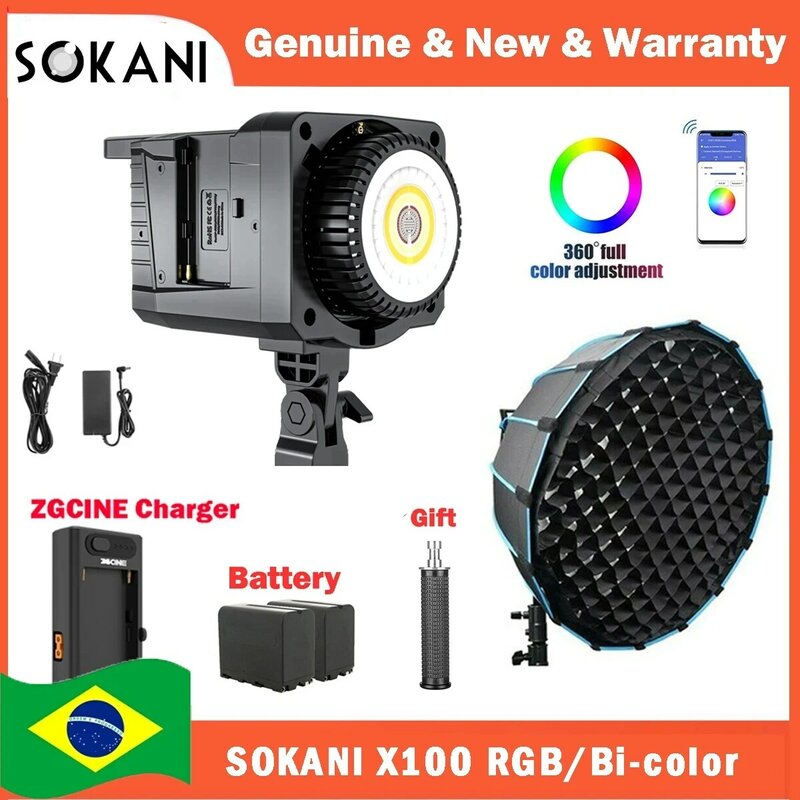 Sokani X100 Luz LED bicolor para vídeo, iluminación de montaje Bowens para fotografía, grabación de vídeo, disparo al aire libre, X100, 100W, RGB