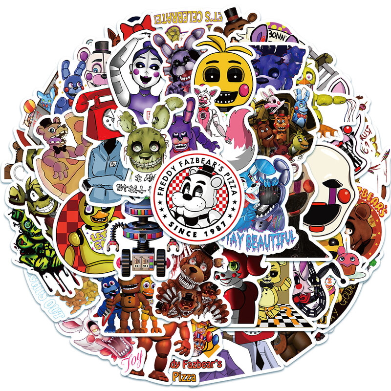 50 buah Lima Malam di Freddy's Thriller permainan horor stiker grafiti vinil telepon DIY mobil Laptop kulkas Anime stiker mainan