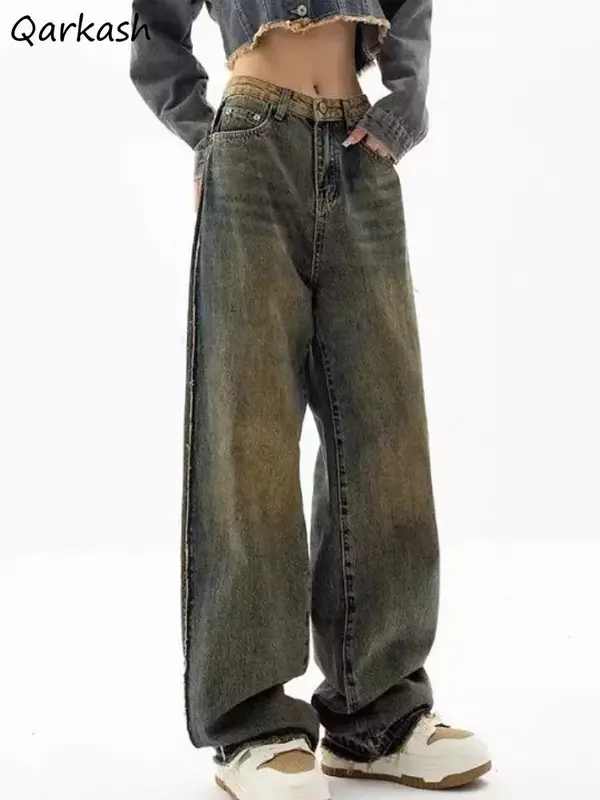 Jeans de S-4XL blanqueados para mujer, Jeans Vintage de diseñador de retales, ropa de calle especial, Simple, diario, estilo coreano, ocio, combina con todo