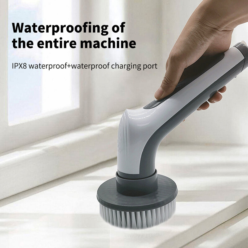 Escova de limpeza sem fio, purificador elétrico, 3 cabeças de escova substituíveis para banheira e piso, 360 Power Scrubber, 7 em 1