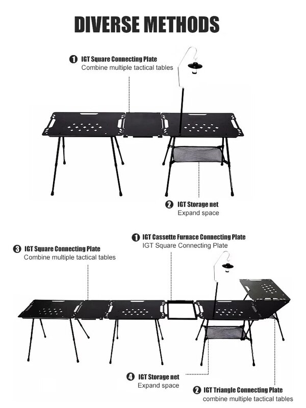 WESTTUNE 캠핑 IGT 전술 테이블 액세서리 포함, 경량 다기능 접이식 알루미늄 합금 야외 테이블, 조절 가능