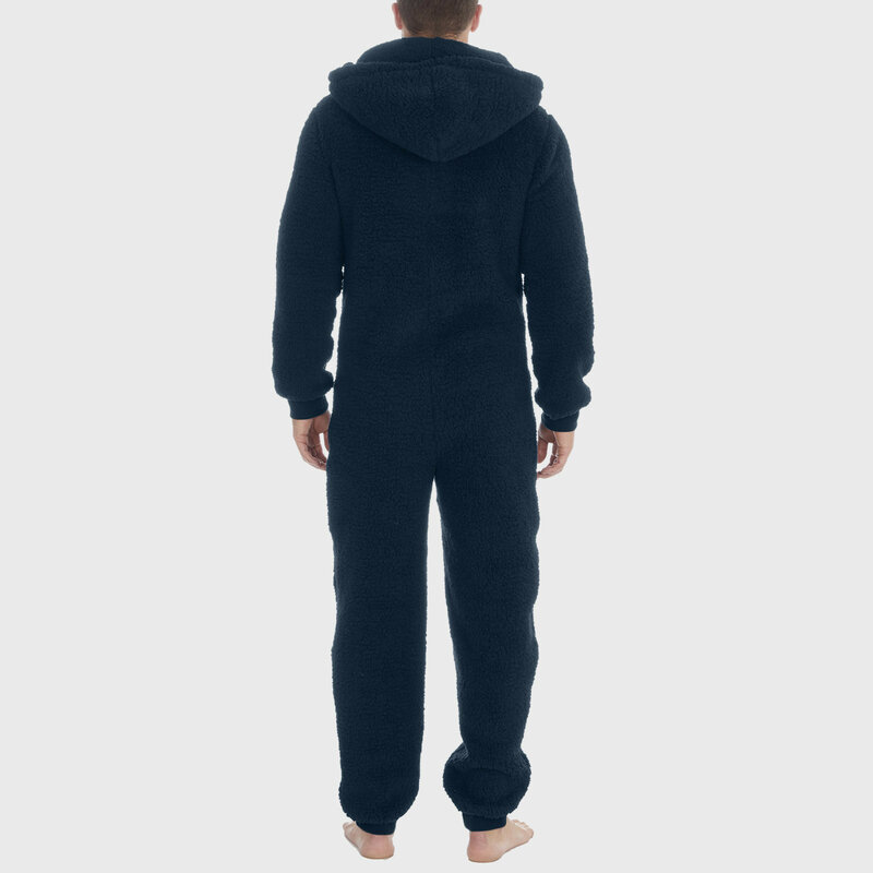 Pyjama à capuche en laine artificielle pour hommes, manches longues, combinaison Onesie, chaud, sourire, vêtements de nuit, hiver