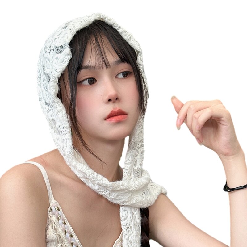 Ikat Rambut Syal Renda Segitiga untuk Wanita Anak Perempuan Bandana Rambut Dekorasi Ikat Kepala Etnis Jilbab Eksotis Topi