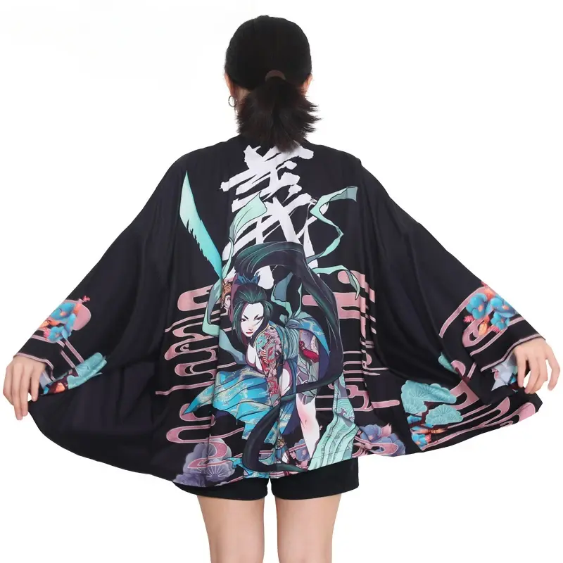 Kimono Haori imprimé carpe pour femme, cardigan japonais traditionnel, chemise ondulée, vêtements asiatiques, entrée féminine