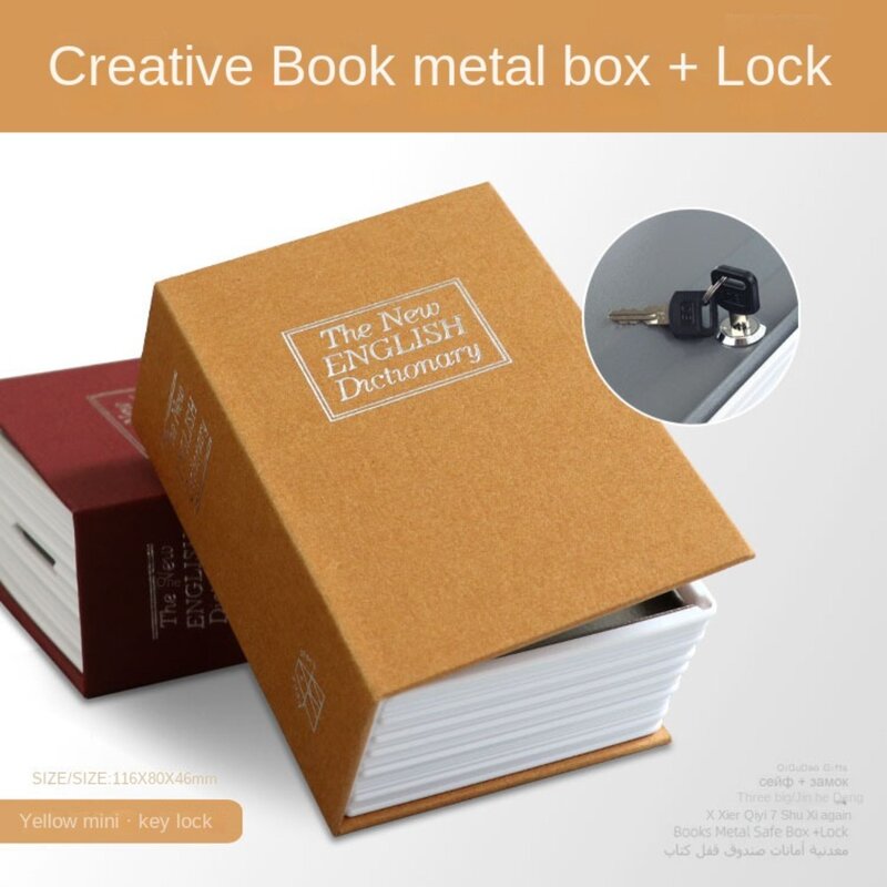 Kamus berongga buku kotak logam simulasi buku tersembunyi brankas kotak kunci dengan kunci menyembunyikan perhiasan buku harian penyimpanan penyimpanan kotak Bank