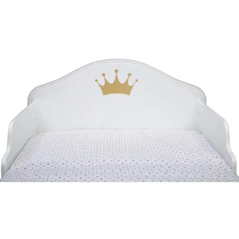 Łóżko dla małego dziecka z drewna korony księżniczki, złoty certyfikat Greenguard, biały/różowy, najlepszy prezent dla dzieci