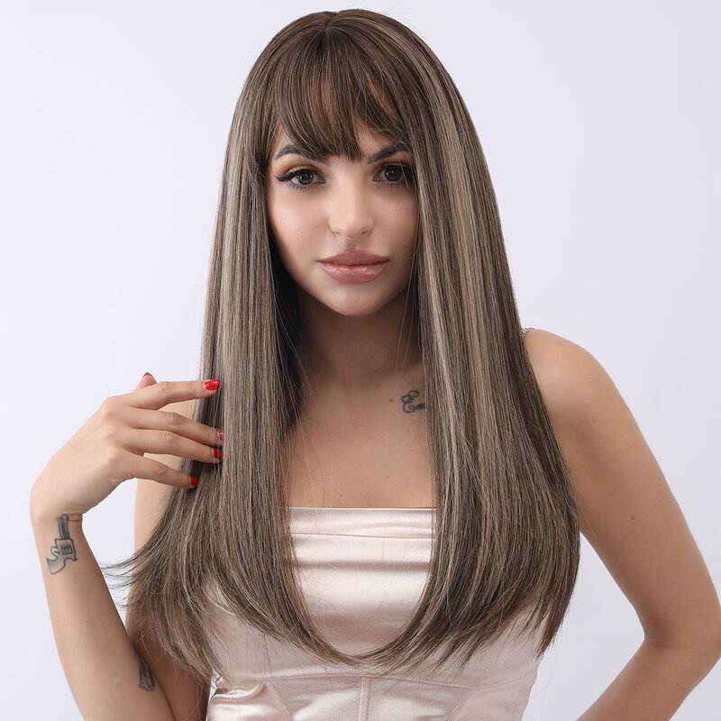 Синтетический длинный прямой парик с челкой для женщин, светлые, черные, серые, косплей, искусственные волосы для косплея, натуральные термостойкие парики