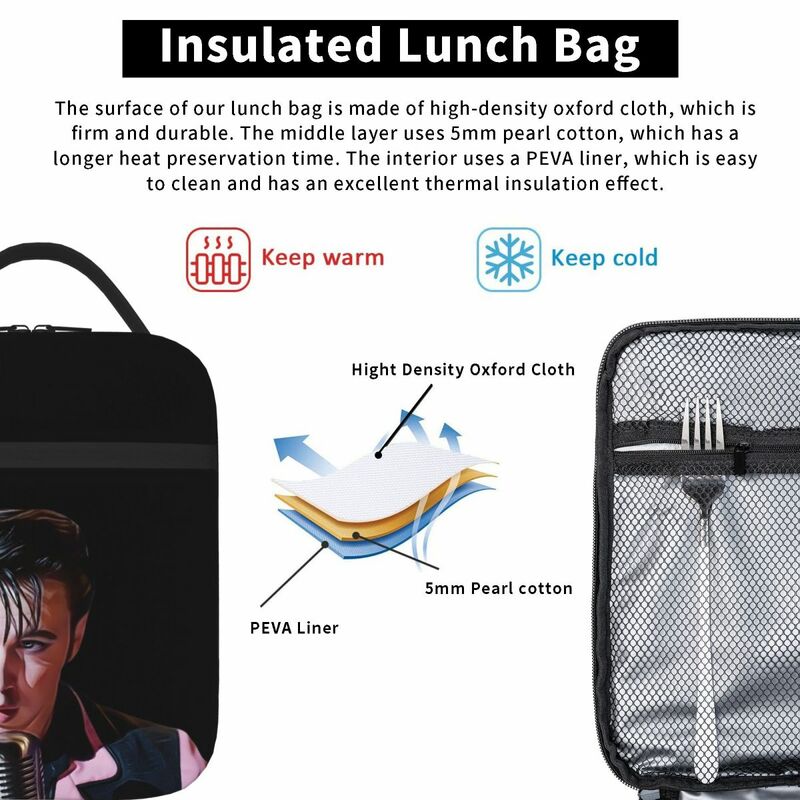 Sacola isolada do almoço para mulheres e crianças, sacola portátil do piquenique, etiqueta do filme de Elvis, Austin Butler, trabalho