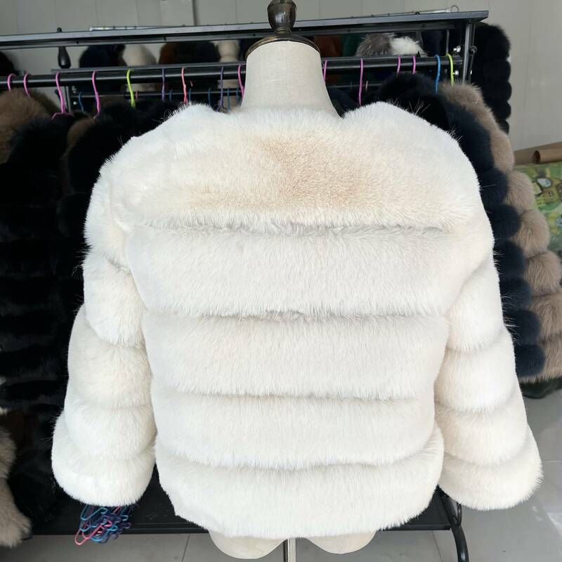 여성용 진짜 모피, 하이 퀄리티 인조 모피 코트, 두껍고 따뜻한 푹신한 재킷, 여성용 반팔 크롭 모피 코트, 플러스 사이즈, 2023