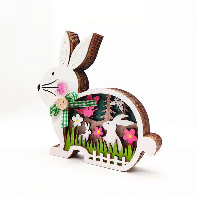 Ostern Holzhandwerk glühend Holz bunte Kaninchen Lichter Ornamente Dekorationen