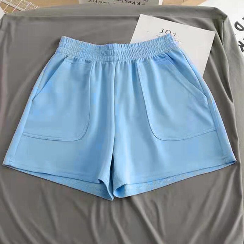 Pantalones cortos informales con dos bolsillos para mujer, Shorts elásticos, talla grande, cintura elástica, ropa para el hogar