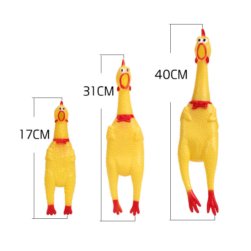 Squeak Screaming Chicken Brinquedos para Animais de Estimação, Squeeze Sound, Durável, Borracha Amarela, Vent Chicken, Engraçado, Novo, 17cm, 31cm, 40cm