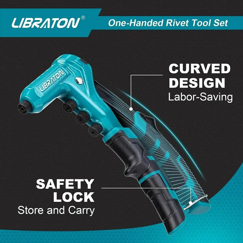 Libraton One-Handed Rivet Gun Set Pop Rivet Gun, rebitador de mão profissional, ferramenta de rebitagem manual com 200 rebites para metal