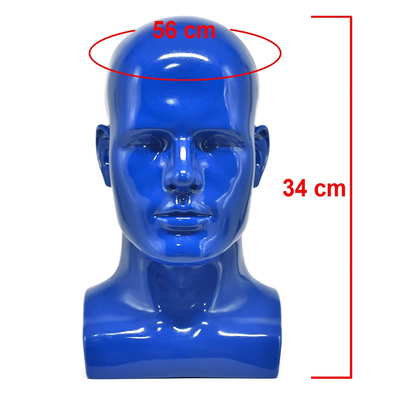 Manekin kepala manekin pria, kepala manekin profesional untuk tampilan wig topi masker Headphone (biru)